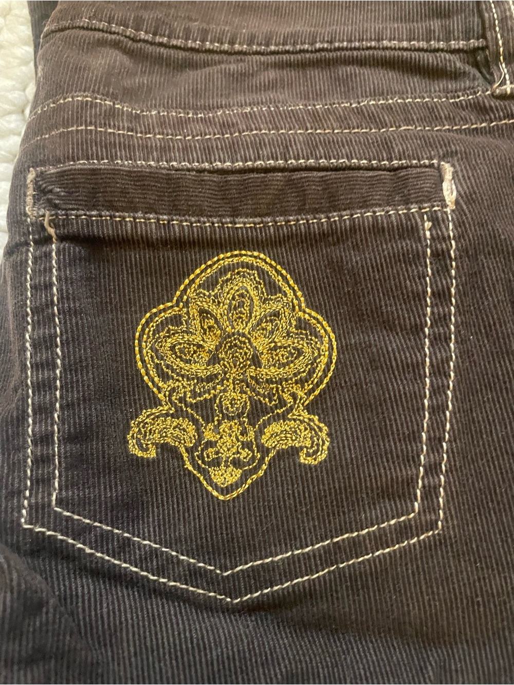 Old Navy Dark Brown Bootcut Corduroy Jeans with Gold Pocket Embroidery